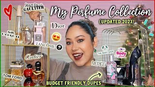 My Updated Perfume Collection 2023 😍 Budget Dupes amp Luxury  Giveaway ThatQuirkyMiss [upl. by Ayekim]