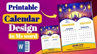 Printable calendar design in Ms word  Ms word calendar design 2024 [upl. by Nahallac]