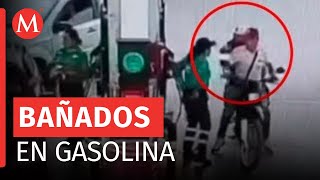 Despachadora baña con gasolina a asaltantes en Edomex [upl. by Aushoj]