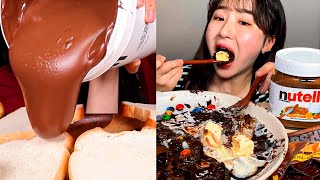 ASMR TOO MUCH chocolate NUTELLA eating  mukbang compilation [upl. by Sanbo]