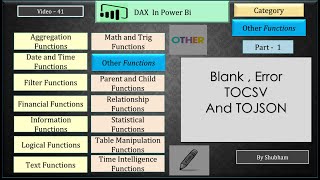 powerbi dax other functions blank error toscv tojson Video 41 [upl. by Lord602]