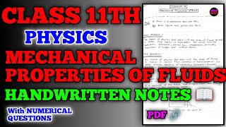 Class 11 Physics  Mechanical Properties of Fluids  Handwritten Notes for Neet  hrsneet [upl. by Cressi]