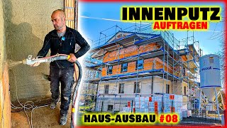 WAND VERPUTZEN  Innenputz mit Putzmaschine auftragen  HausInnenausbau 08  Home Build Solution [upl. by Bodi]