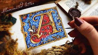 How to draw illuminated letter A  Medieval Illuminated manuscript tutorial with watercolor pencils [upl. by Ahsinak]