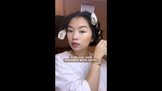 CURLING HAIR INWARDS WITH SOCKS 🧦 HEATLESS METHOD [upl. by Terbecki]