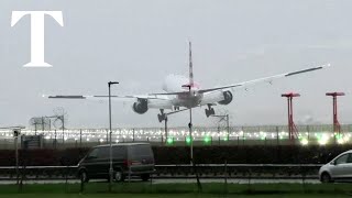 Storm Gerrit makes for bumpy plane landing at Heathrow Airport [upl. by Vookles533]