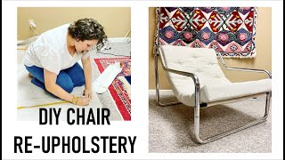 Upholstering chair using old fabric as pattern  MID CENTURY CHAIR MAKEOVER  DIY UPHOLSTERY [upl. by Willms]