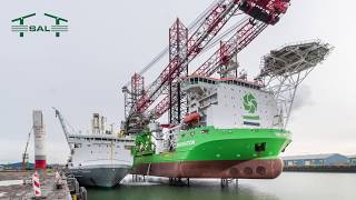 SAL MV Svenja transshipment of monopiles to installation vessel [upl. by Divan]