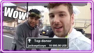 CdawgVAs reaction to Jacksepticeyes 10000 donation ft Gigguk AbroadInJapan [upl. by Nnylyahs]