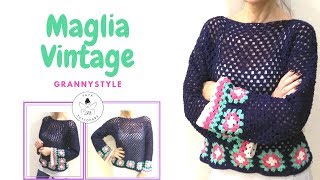 TUTORIAL Maglia quotVintagequot maglia cotone uncinettolafatatuttofare [upl. by Anitsirk]