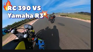 BS3 KTM RC 390 Vs Yamaha R3 on Track  POWER VS HANDLING Who will win [upl. by Britton]