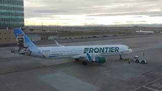 13 Jan 18 Denver Frontier A321 N720FR pushes back for next flight [upl. by Lalitta]