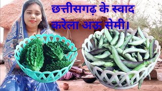 करेला अऊ सेमी के साग एकदम छत्तीसगढिया स्टाइल में 🌾 CG Recipes  CG vlogger mamta [upl. by Hanway]