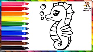 Dibuja y Colorea Un Lindo Caballito De Mar Arcoiris 🌊🐴🌈 Dibujos Para Niños [upl. by Bernadine]