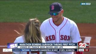 Boston Marathon Bombing Survivor Throws Out First Pitch [upl. by Lennox]