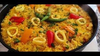 comment préparer une paella espagnol facile et rapide بايلا بفواكه البحر جد رائعة ولذيذة [upl. by Chirlin]