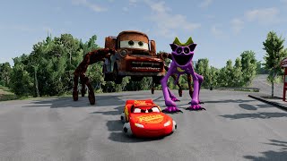 Epic Escape From Lightning Mcqueen vs Catnap Monster vs Zoonomaly Monster vs Tow Mater Spider Cars [upl. by Chemarin789]