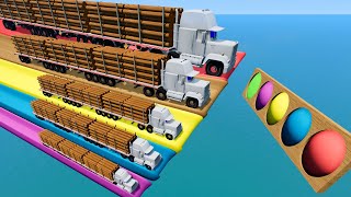 Smallest to Biggest Truck vs Slide Colors with Portal Trap  Trucks vs Rails and Train  BeamNG 54 [upl. by Herbie]