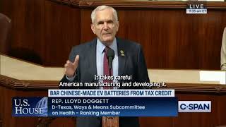 Sep 12 2024  Rep Doggett speaks out against EV battery restrictions [upl. by Ttayw]