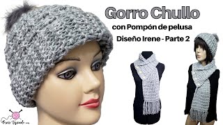 ✔ Tejidos a Palitos Dos Agujas 🌈 Gorro a Dos Agujas con Pompón Pelusa – Juego Diseño Irene Parte 2 [upl. by Rodd]