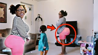 WEARING A SUPER BIG BUTT IMPLANT TO SEE HOW MY 4 YEAR OLD DAUGHTER REACTS hilarious [upl. by Taite]