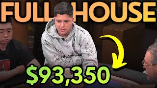 93350 WON With a FULL HOUSE at Crazy High Stakes Live Cash Game [upl. by Jourdain524]