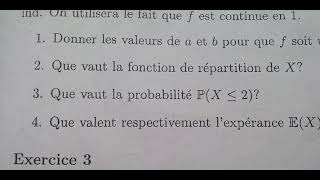 Exercice corrigé de probabilité et de statistiquevariables aléatoire continue ou à densité [upl. by Anyg]