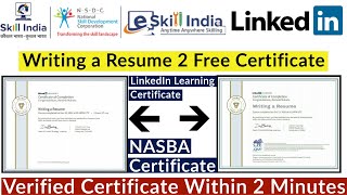 ESKILL India FREE Verified Certificate  LinkedIn Learning Writing a Resume Free Certification [upl. by Annnora]