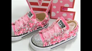 HOW TO EMBELLISH CONVERSE USING FLATBACK RHINESTONES AND PEARLS DIY TUTORIAL [upl. by Solange528]