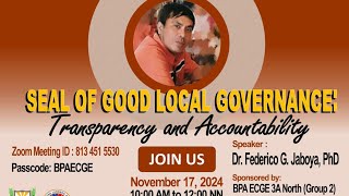 SEAL OF GOOD LOCAL GOVERNANCE TRANSPARENCY amp ACCOUNTABILITY WEBINAR  UNIVERSITY OF CALOOCAN CITY [upl. by Nodaj294]