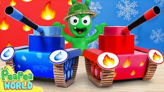 Water vs Fire Elements Tank Toy Battle  Funny Cartoon for kids  Pea Pea World Channel [upl. by Aerdnat]