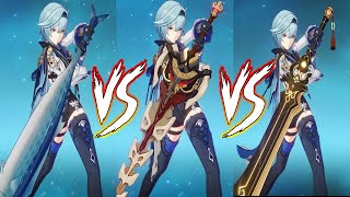 Eula Weapon Comparision  Sea Lord R5 VS Serpent Spine R1 VS Prototype Archaic R2  Genshin Impact [upl. by Adnalra346]