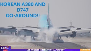 RARE Korean A380 amp B747 GOAROUND [upl. by Buckley273]