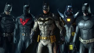 Batman Arkham Knight Suit Ups Part 1 with DLC amp Mod Skins [upl. by Aelyak829]