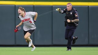 Fan invades baseball field does a backflip and gets Tasered  CAUGHT ON CAMERA [upl. by Yekcin2]