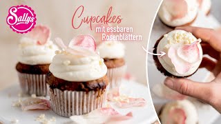 Cupcakes Babyparty  Hochzeit  Geburtstag  mit essbaren Rosenblüten  Sallys Welt [upl. by Branham]