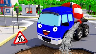 Cement Mixer Truck Excavator in the City Construction Vehicles with Cars amp Trucks for Kids [upl. by Notna578]