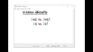 Vi editor Telugu 6  difference between commands wq and wq  q and q  forcible save [upl. by Idalla]