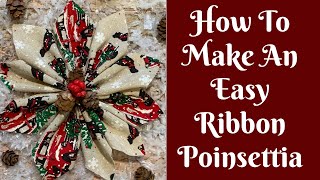 Easy Christmas Crafts How To Make An Easy Ribbon Poinsettia [upl. by Sabu]