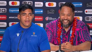 Samoa react to their opening win over Chile in the Rugby World Cup [upl. by Atoel]