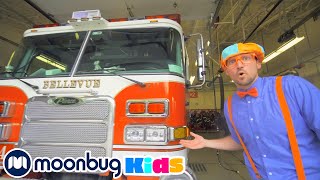 Blippi Visits a Firetruck Station  Blippi  Moonbug Literacy [upl. by Yreme370]