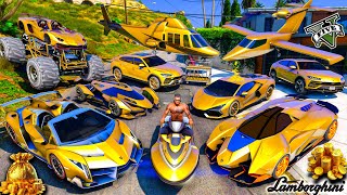 GTA 5  Stealing SUPER LAMBORGHINI GOLD CARS with Franklin  GTA V Real Life Cars 118 [upl. by Sinnelg]