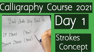 Calligraphy Course 2021  Day 1 Basic Strokes [upl. by Nylevol]