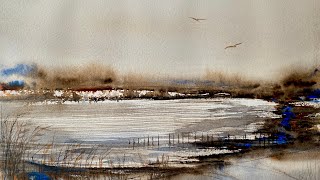 Paint A Simple MISTY WATERCOLOR LAKE Beginners Loose Watercolour Landscape Painting Demo Tutorial [upl. by Balough]