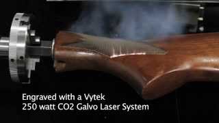 250 watt CO2 Galvo Laser System with Rotary Checkering Gunstock [upl. by Ecinehs]