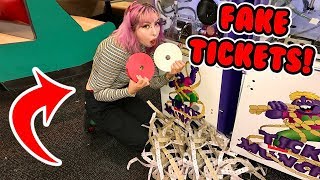 USING FAKE TICKETS AT CHUCK E CHEESE 100 ARCADE HACKS [upl. by Netta702]