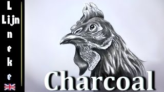 Drawing a CHICKEN or ROOSTER in Charcoal easy for beginners [upl. by Caesaria]