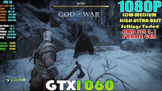 GTX 1060  God of War Ragnarok PC Performance Test  1080P LOW To ULTRA amp BEST Settings  FSR 3  FG [upl. by Alleras]