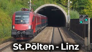 ÖBB Railjet 262  4K Führerstandsmitfahrt StPölten  Linz  Siemens Taurus – ÖBB 1116 [upl. by Siravrat739]