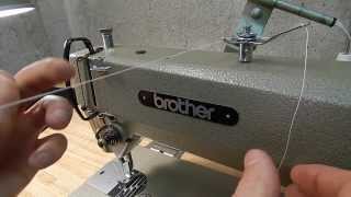 How to Thread Brother Threading Industrial Sewing Machine DB2B735 [upl. by Aihsad]